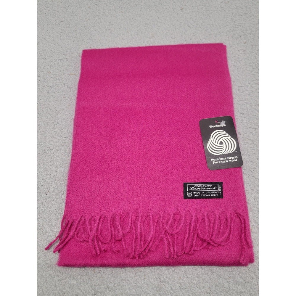 Woolmark Lambswool Scarf‎ Womens 70"x10" Fuchsia 100% Pure New Wool Soft Fringe